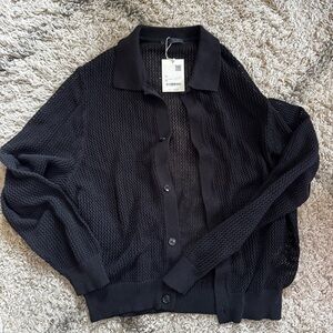 OAK + FORT Black Open Knit Cardigan